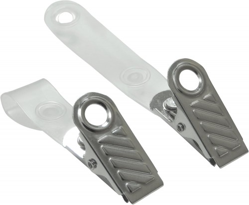 Presilha para Crachá tipo Jacaré em metal com acabamento leitoso e transparente 